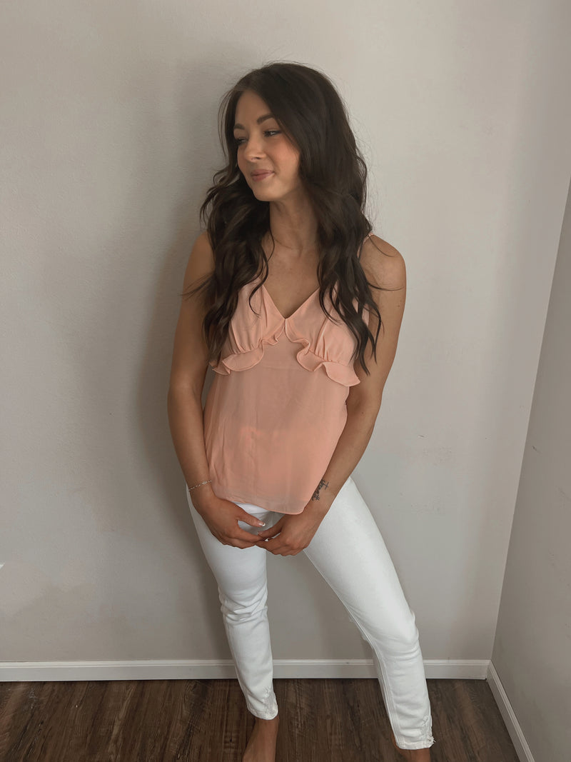Rory Ruffled Tank in Rose