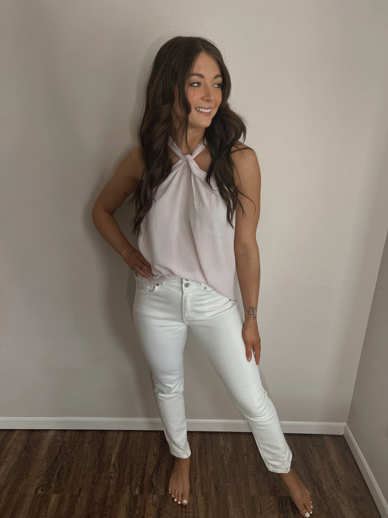 Emmet Twist Halter Tank in Pearl