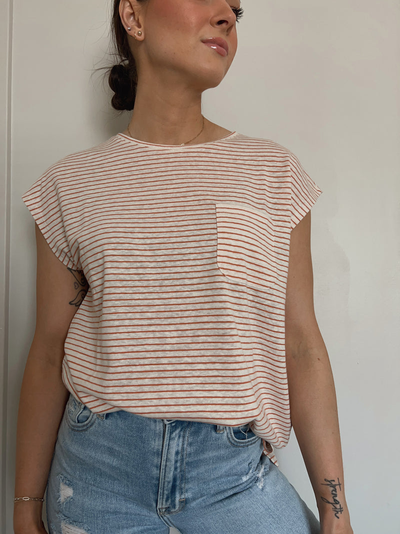 Mae Top in Off White and Sienna Stripe