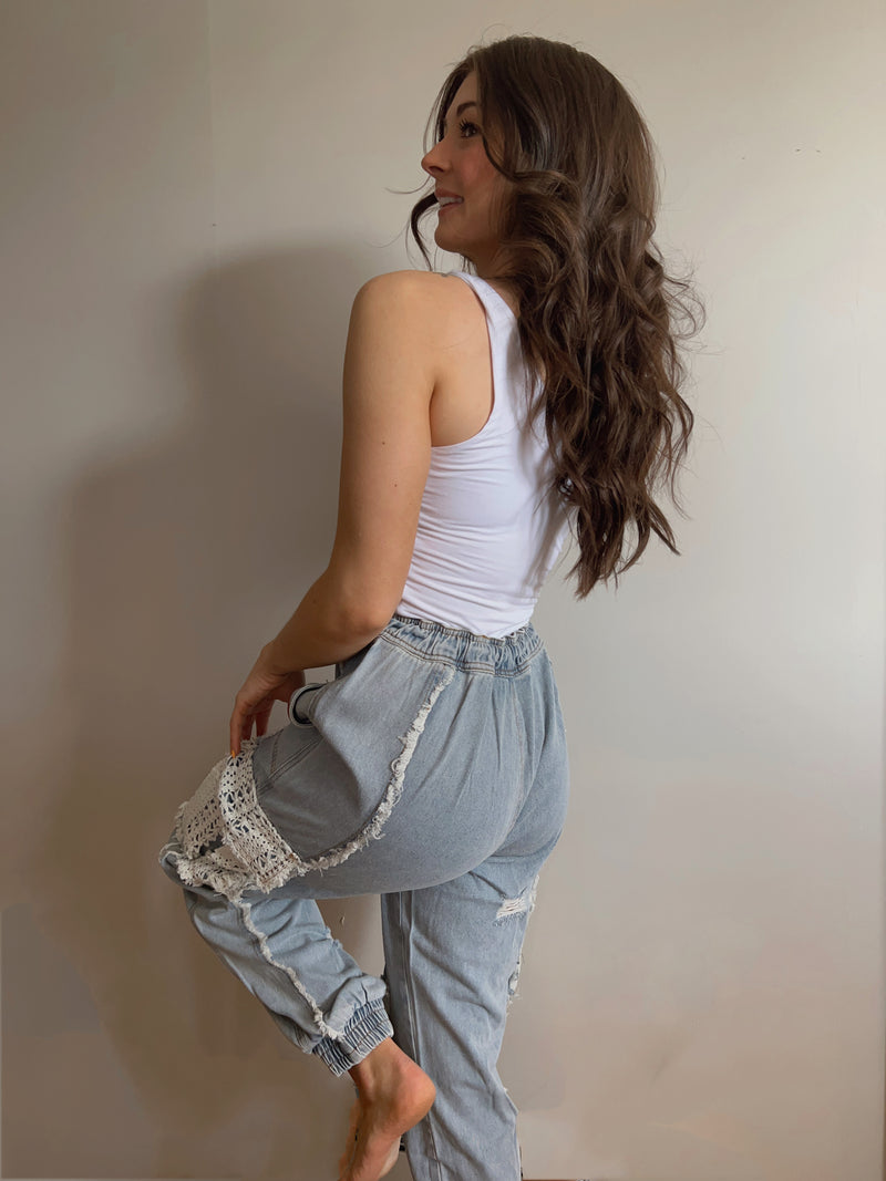 Denim & Crochet Joggers