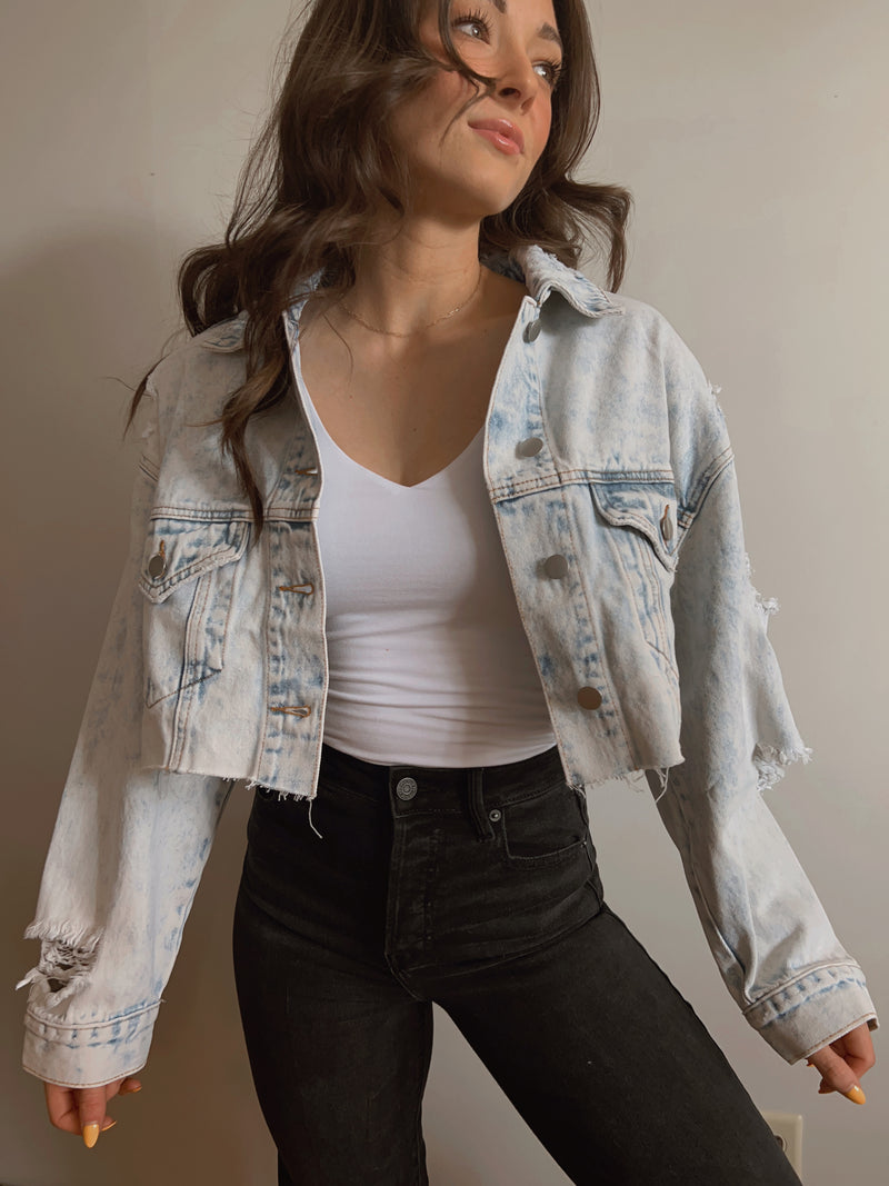 Dainty Details Cropped Denim Jacket
